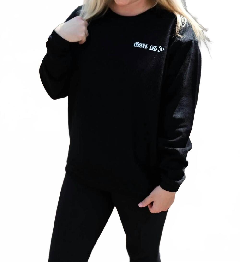 NEW JADELYNN BROOKE god is greater sweatshirt in black